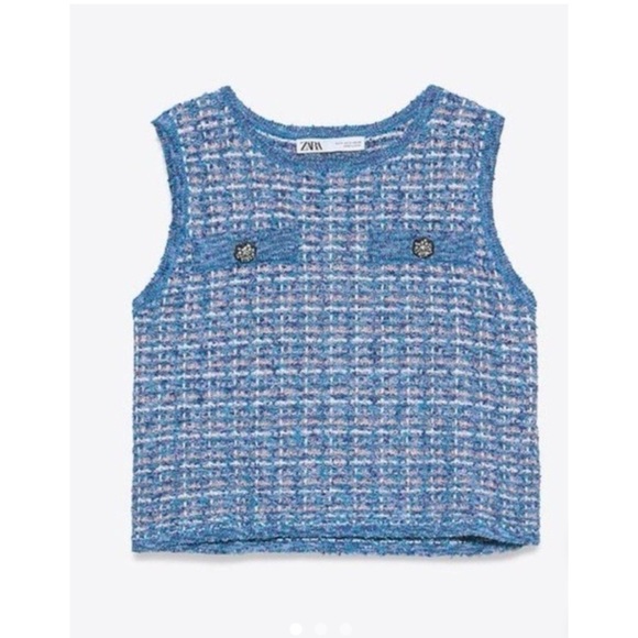 Zara Tops - Zara Blue Metallic Thread Knit Top